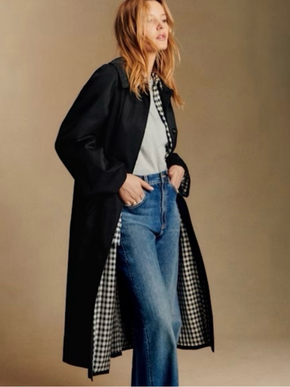 Sézane CLYDE Trench Coat, Black, size 38